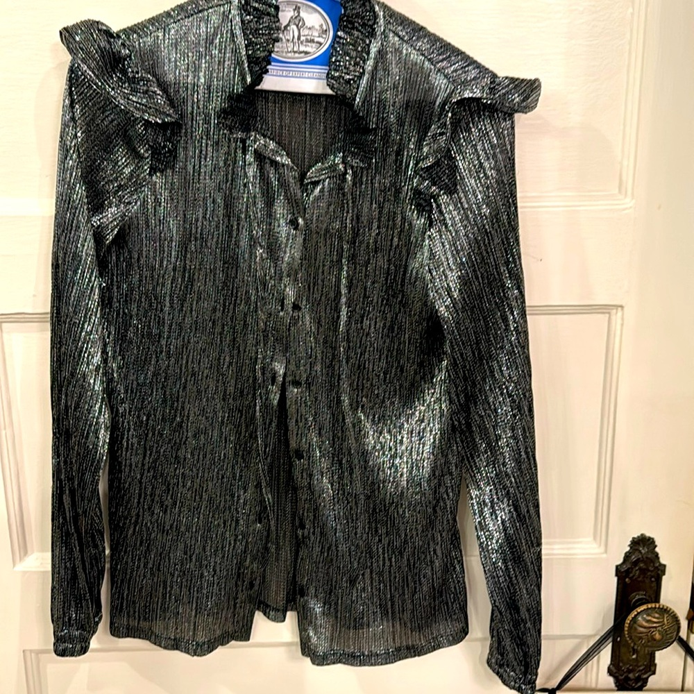 Maje sparkle blouse black and silver.